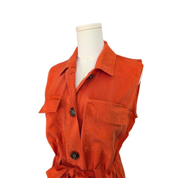MARC NEW YORK Sleeveless Rust Button Down Waist Tie Four Pocket Dress - Picture 3 of 5